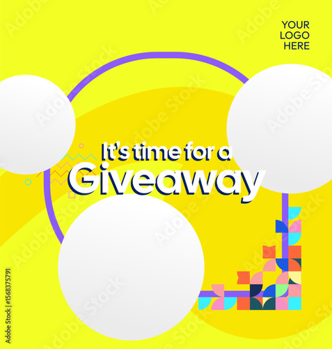 Giveaway winner announcement social media post template with colorful geometric ornaments. Perfect for business marketing. Festive giveaway background