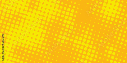 Yellow halftone pattern. Retro comic gradient background. Bright orange pixelated dotted texture overlay. dots vector ilustration