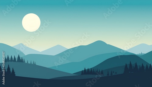landscape art background with mountains and hills