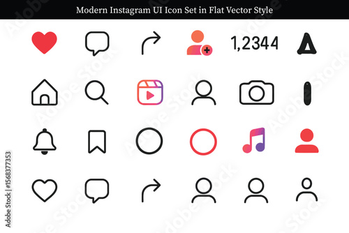 Modern Instagram UI Icon Set in Flat Vector Style