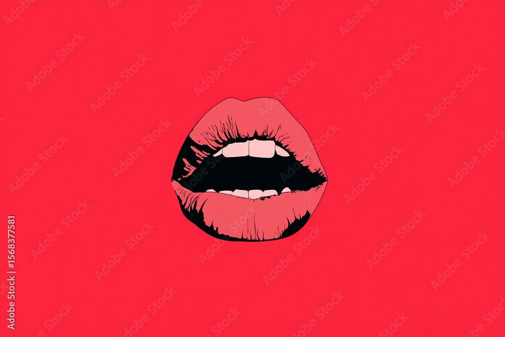 Bold Lips. Pop art style lips with minimalistic design on vivid red background. Bold Lips. Pop art style lips with minimalistic design on vivid red background.