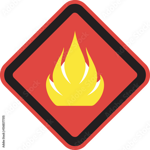 Red and Yellow Flammable Hazard Diamond Sign: Warning Graphic Design isolated on a white background