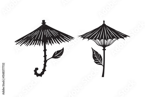 Silhouette parasols with decorative leaves and bamboo stems