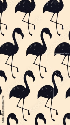 Animation of mathematical equations and flamingos icons over yellow background