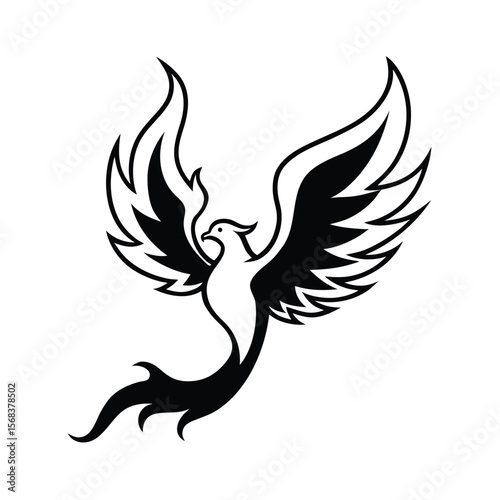 Stylized phoenix bird with wings spread silhouette vector illustration