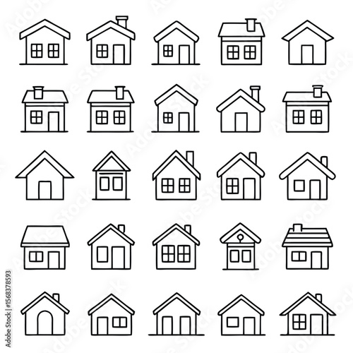 Minimalist house outlines with windows and doors home