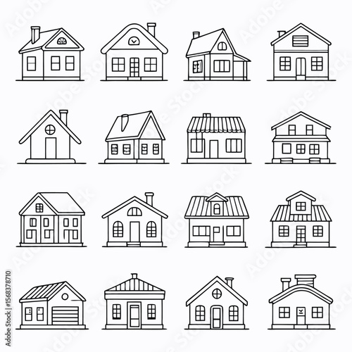 Minimalist line art houses collection simple dwelling designs
