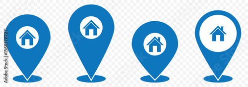 Location pin icon set. Blue Map navigation line style symbol. GPS location sign on Transparent Background. EPS 10.
