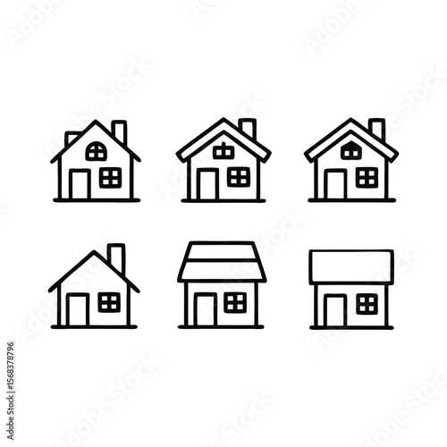 Minimalist line art houses with doors and windows home