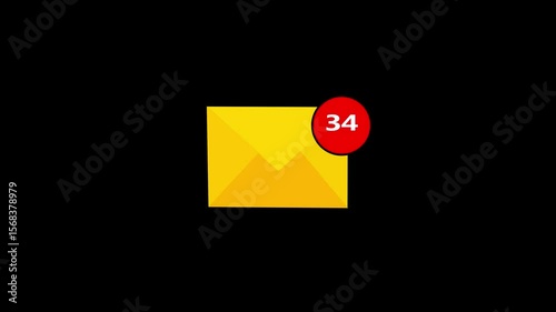 mail icon background animated, logo symbol, social media, Animation of Email envelope with auto counting number on red circle metaphor income email and massage.