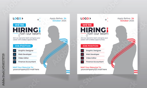We are hiring job vacancy social media post or square web banner template