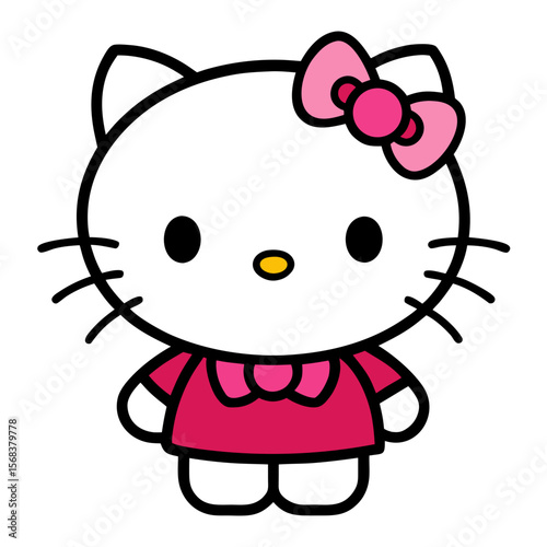 Cute Cartoon Kitten in Pink Dress with Bow with transparent background
