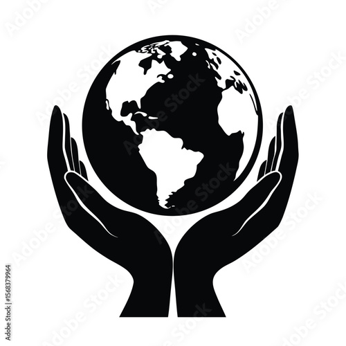 Hands holding earth globe concept black silhouette vector illustration