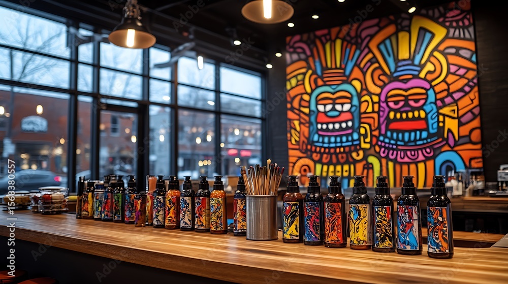 Obraz premium Colorful Bottles on Bar.