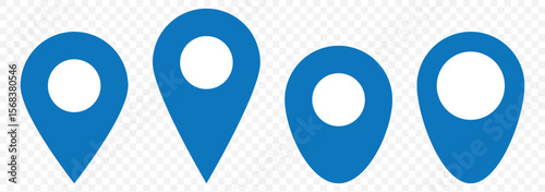 Location pin icon set. Blue Map navigation line style symbol. GPS location sign on Transparent Background. EPS 10.