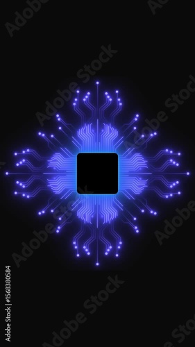 Glowing hi-tech circuit board. Artificial intelligence chip set on circuit board in futuristic concept. Electronic computer motherboard Sci-fi tech design working data of Artificial intelligence.