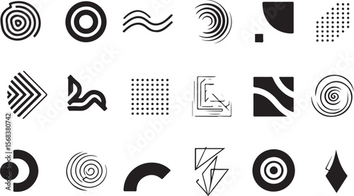 Collection of abstract geometric shapes and patterns black