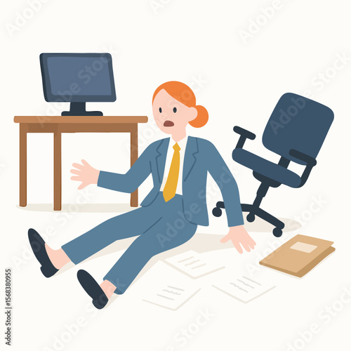 Flat Style Unhappy Businesswoman Fall Down in Office Environment