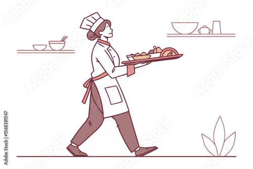 Culinary Elegance: A chef meticulously carries a tray of prepared dishes, embodying culinary expertise and the art of refined cuisine. 