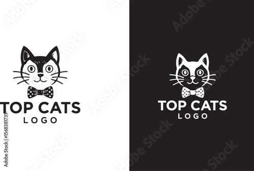 Black and white cat with bow tie logo feline animal