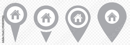 Set of location pin icons. Map marker pointer symbols, GPS location. Navigation map, location navigation icon, geo location point. Gray Vector on Transparent Background. EPS 10.