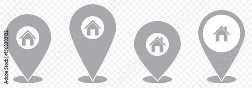 Set of location pin icons. Map marker pointer symbols, GPS location. Navigation map, location navigation icon, geo location point. Gray Vector on Transparent Background. EPS 10.