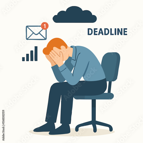 Flat Illustration of Stressed Businessman Sitting on Chair Due to Deadline