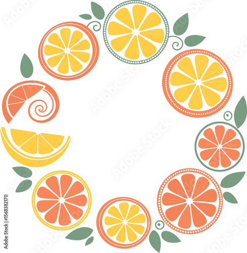 Fresh, juicy citrus fruit slices featuring lemon and orange create a seamless tropical pattern