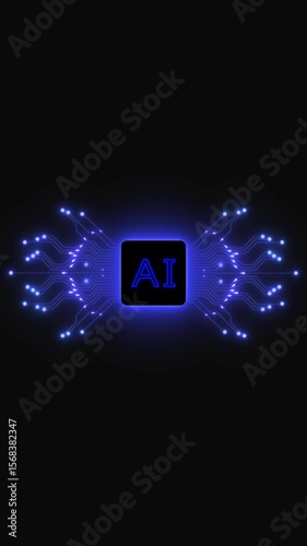 Glowing hi-tech circuit board. Artificial intelligence chip set on circuit board in futuristic concept. Electronic computer motherboard Sci-fi tech design working data of Artificial intelligence.