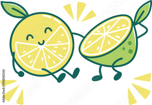 Fresh, juicy lemon and lime slices, a vibrant citrus fruit illustration