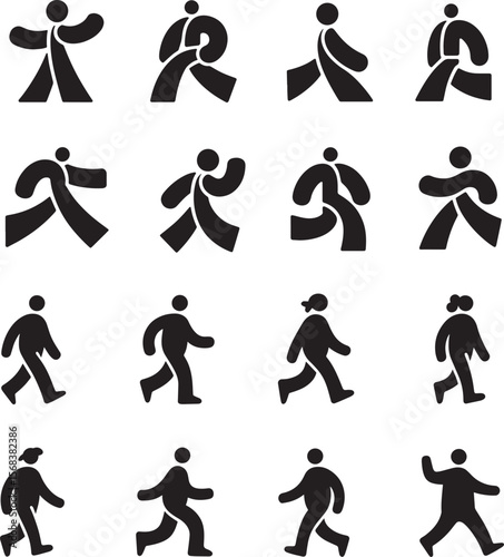 Stylized figures walking running jumping dancing vector