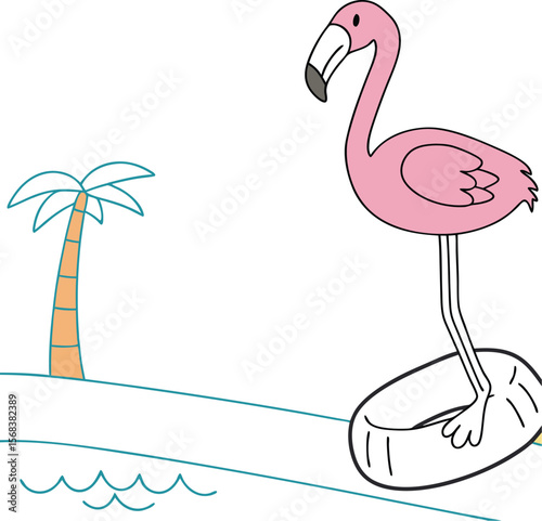 A vector illustration of a cute cartoon pink flamingo bird, ideal for a summer design