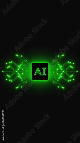 Glowing hi-tech circuit board. Artificial intelligence chip set on circuit board in futuristic concept. Electronic computer motherboard Sci-fi tech design working data of Artificial intelligence.