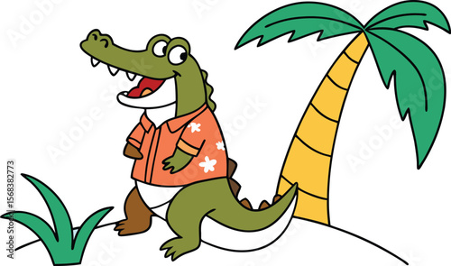 Green cartoon reptile illustrations: cute dragons, crocodiles, and dinosaurs, all smiling