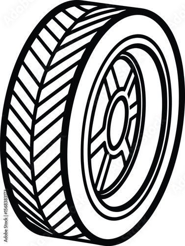 Vector art of a black and white tire is isolated on white background