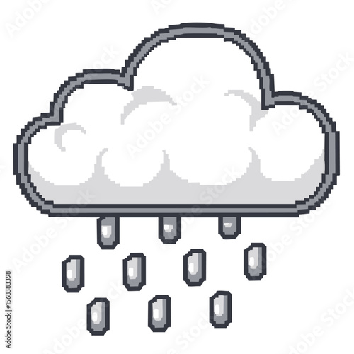 Pixel Art Rain Cloud: Weather Icon, 8-bit, Game Asset, Digital Illustration