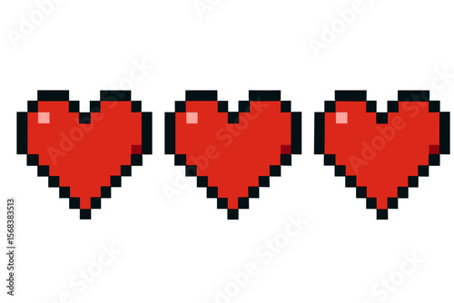 Pixel Art Full Health Hearts – Classic Game Life Indicator Icon