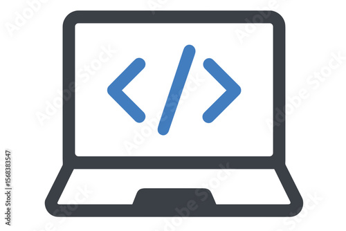 Minimalist Icon of Laptop Displaying Code Brackets – Programming Symbol