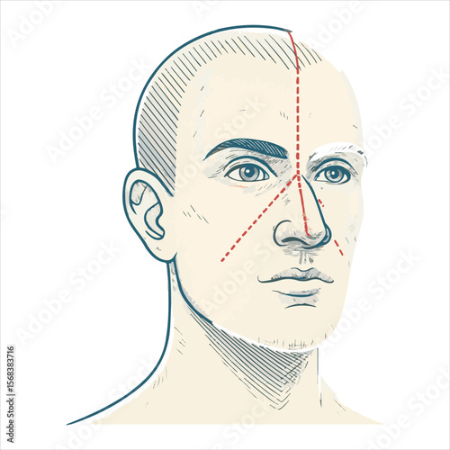 Isolated human nose in flat design and outline drawing style.