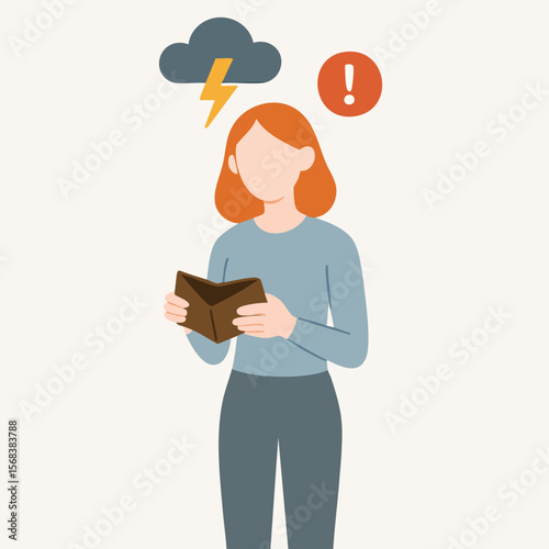 Flat Illustration Woman Holding Empty Wallet with Financial Crisis Concept