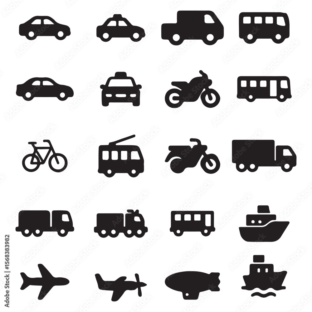 Fototapeta premium Silhouette Icons of Classic and Modern Vehicles Collection