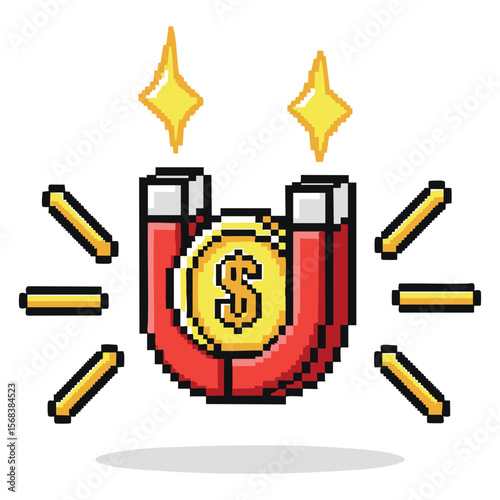 Pixel Art Magnet Attracting Money: Visualizing Wealth & Financial Success