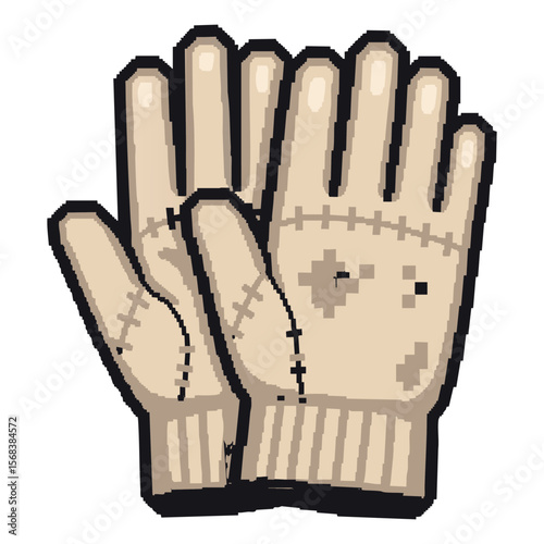 Pixel Art Gloves: Worn Beige Winter Mittens Illustration