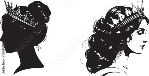 Crowned Woman Silhouette and Detailed Portrait