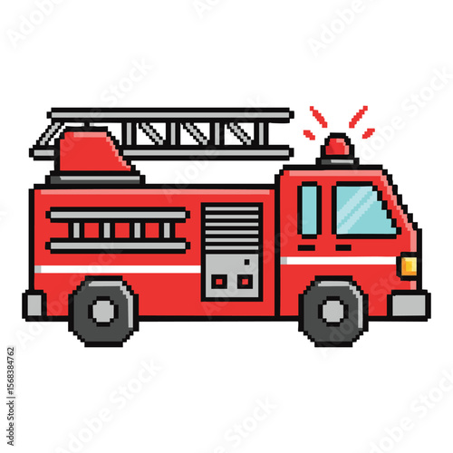 Pixel Art Fire Truck: Emergency Vehicle Illustration for Games, Websites, and Designs