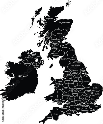 Detailed Map of United Kingdom with States Name Labeled 