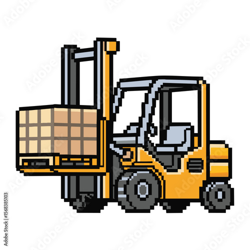 Pixel Art Forklift: Warehouse Logistics & Transportation Illustration