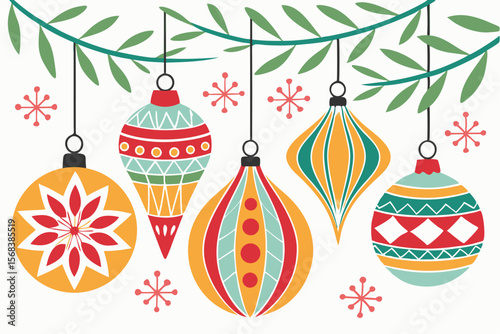  christmas ornaments, colorful christmas ornaments, assorted holiday decorations, christmas tree ornaments, vibrant geometric ornaments, festive winter decor, retro inspired ornament designs, christ