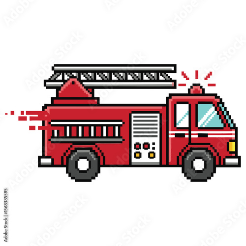 Pixel Art Firetruck: Emergency Vehicle Illustration, Retro Fire Engine Graphic