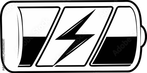 A single isolated flat vector-style icon of a battery with a lightning bolt, representing device charging or battery level, modern and minimal, white background.